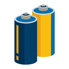 Two cylindrical batteries one blue and one yellow