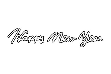 Black and White Happy New Year Typography with Stylish Outline