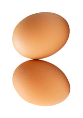 Top view of two fresh brown chicken eggs in stack isolated on white background with clipping path