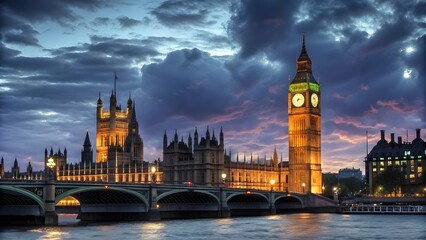 Fototapeta premium Stunning Evening View of Big Ben and Houses of Parliament in London at Sunset