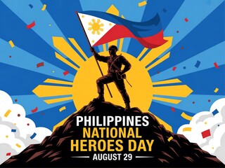 Commemorating philippines national heroes day with a silhouetted figure waving the national flag