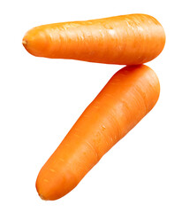 Side view of two fresh orange carrot roots in stack isolated on white background with clipping path