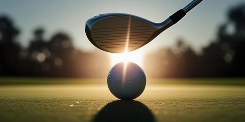 Golf swing action golf course sports photography sunset light close-up view precision and focus