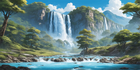 Majestic waterfalls cascade over granite rocks in Yosemite National Park, a stunning natural landscape