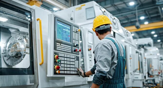 CNC Machine Operation in Bright Industrial Workshop