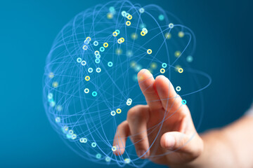 High-tech image showing a hand interacting with a global network. Perfect for technology, connectivity, and innovation concepts.
