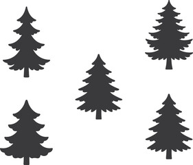 Obraz premium Set of 5 black pine tree silhouettes vector