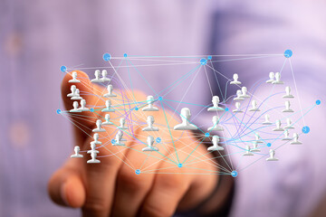 Image of a digital network showing connections between people. Ideal for social media, networking, and communication concepts.