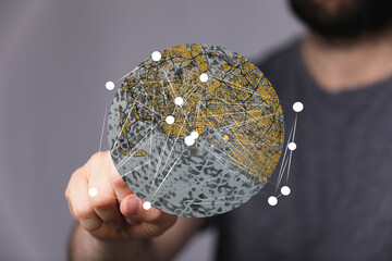 Abstract image depicting global network connections and data flow. Ideal for technology, communication, and global business concepts.