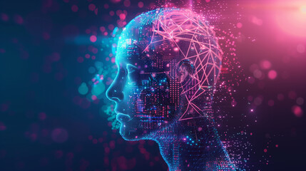 AI Brain Processing with Generative Artificial Intelligence Concept Vouch. AI assistant with LLM, big data, machine learning, and generative AI powers prompt engineering and supports agentic AI for ad