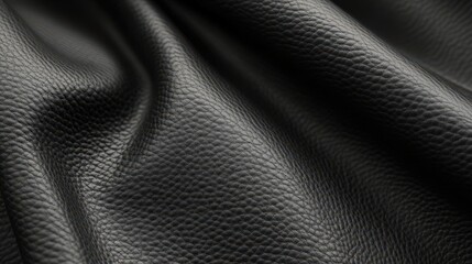 Textured Black Leather Surface with Natural Grain and Creases