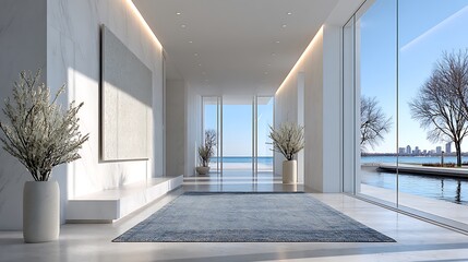 Ethereal Minimalist Gallery Room with Luxurious View and Light