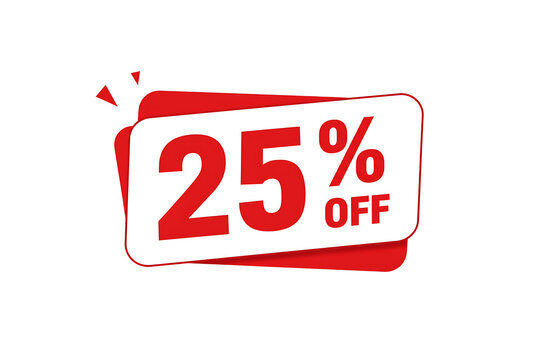 Red 25% off discount badge with dynamic design, isolated on transparent background for sales, promotions, and special offers