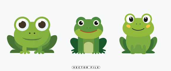 Fototapeta premium Set of five cartoon green frogs with different facial expressions and designs