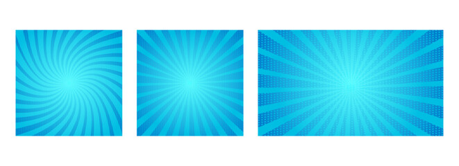 Set of comic blue sunburst background