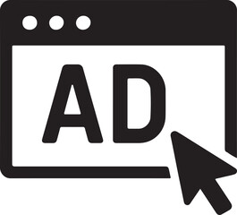 Silhouette of banner ad icon symbolizing advertising, marketing, promotion, online ads, and digital media.