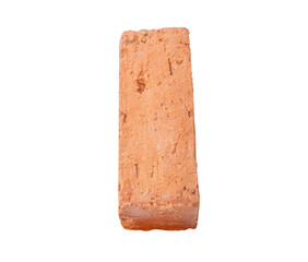Top view of one cracked old red or orange brick isolated on white background with clipping path
