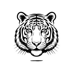 Fototapeta premium Fierce black and white tiger face line art animal wildlife