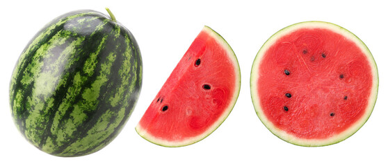 Watermelon, half and slices isolated, transparent PNG, PNG format, cut out
