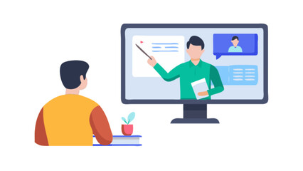 Online education and learning concept with student watching teacher on computer for remote class study at home