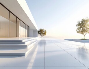 Fototapeta premium Modern minimalist architecture with sleek lines and open space