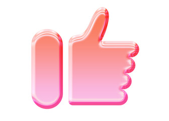 Glossy 3D thumbs up icon with a vibrant glassmorphism effect - Y2K inspired jelly 'like' button in pink.

