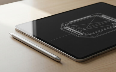 Mockup Of Stylus Pen Beside Tablet On Designer Workspace