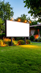 Blank Billboard with Night, and Garden Setting.