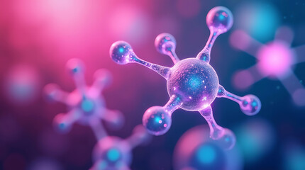 Abstract molecule model. Scientific research in molecular chemistry. 3D illustration on a pearl blue background