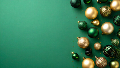 Green Gold Christmas Ornament Border.