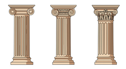 Obraz premium Classical architectural columns in three distinct styles, for architects, interior designers, and historical architecture enthusiasts