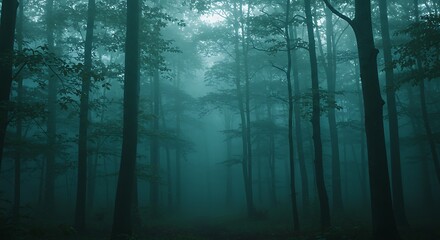 Naklejka premium Ethereal Forest: Misty Woodland Scene