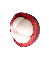 One ripe peeled mangosteen isolated on white background with clipping path
