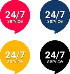 24/7 Service Icons – Colorful Speech Bubble Badges