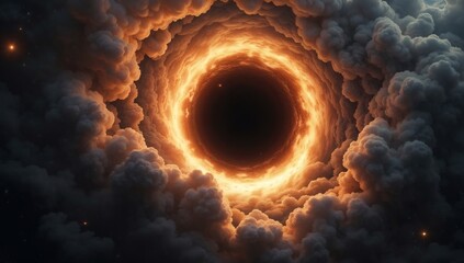 Fiery Cosmic Void With Swirling Cloud Formation in Space