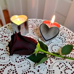 candle and rose petals