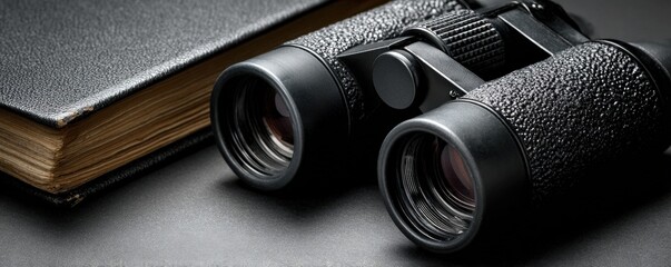 Old Book and Black Binoculars