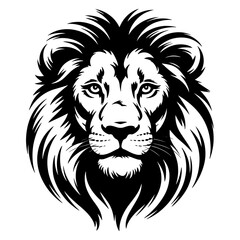 Lion head vector illustration black and white with flowing mane design
