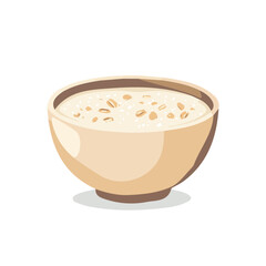 Geometric flat vector illustration of an oatmeal bowl, abstract and modern 2D design, clean shapes with smooth lines, isolated on a white background. artwork collection