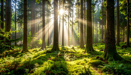 Sunbeams in Misty Forest. (6)