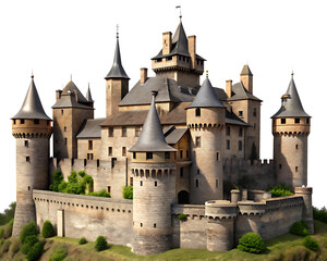 Fototapeta premium medieval castle isolated on white background PNG , AI GENERATED