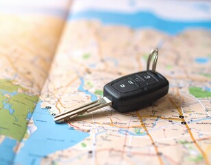 Car Key On Travel Map