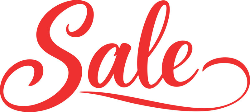 sale red cursive text for discount and promotion banners, typography design element