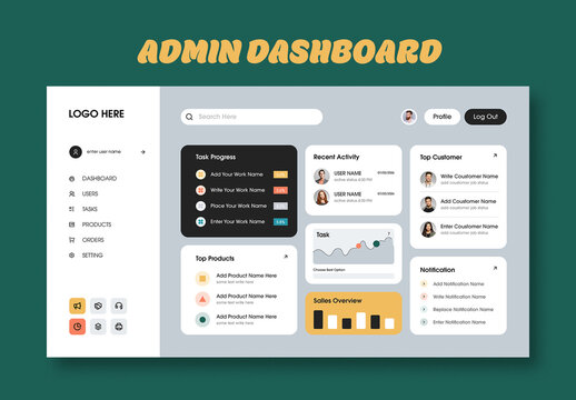 Modern Admin Dashboard UI Template Design for Web Management
