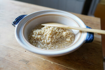 Close up of freshly cooked brown rice