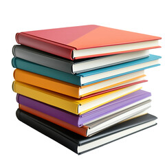 A vibrant stack of colorful books in various shades, showcasing a mix of covers. Isolated on transparent white background, png	
