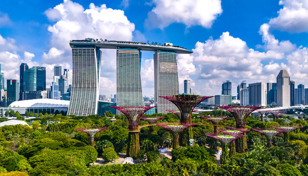 View of Gardens by the Bay and Marina Bay Sands in Singapore