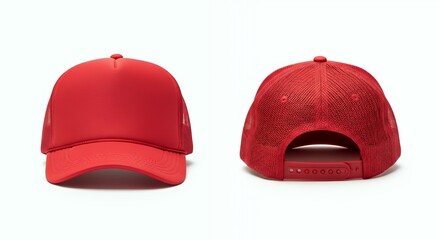 Red Baseball Cap Front and Back View in Studio Lighting for Casual Fashion and Sportswear