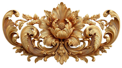 Ornate Golden Floral Ornament With Intricate Scrolling Leaves And Petal Details On A Transparent Background Transparent Background
