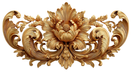 Ornate Golden Floral Ornament With Intricate Scrolling Leaves And Petal Details On A Transparent Background Transparent Background